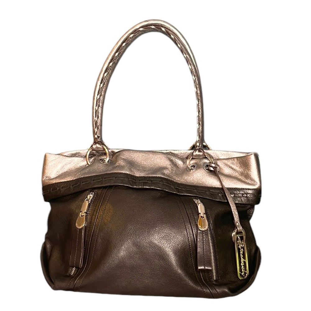 B MAKOWSKI BUTTERY SOFT BLACK & SILVER LEATHER SLOUCHY SHOULDER / TOTE BAG